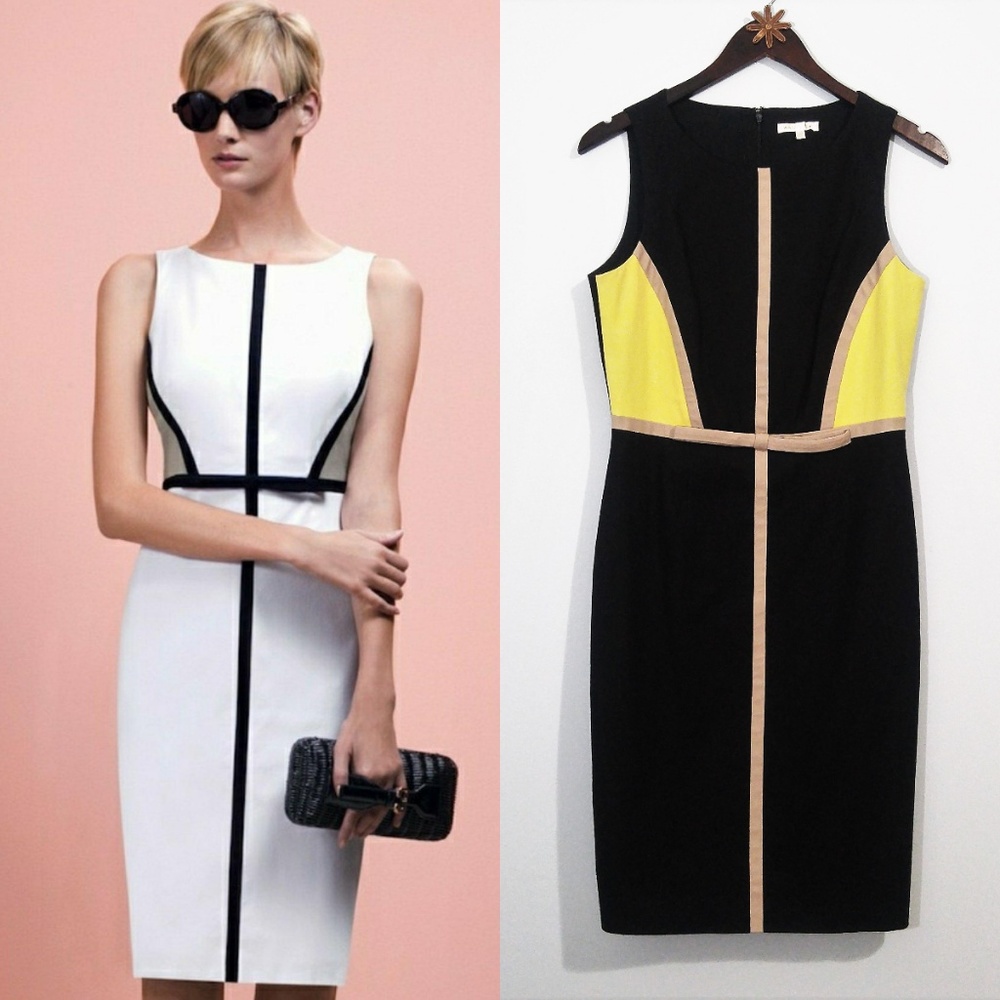 PAULE KA Black & Pale Yellow Color Block Dress